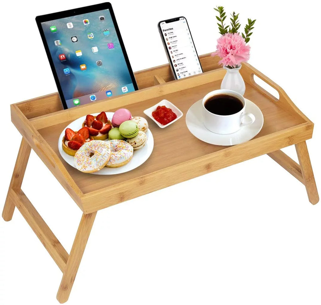 Bamboo Bed Tray Table with Handles Folding Legs B29589