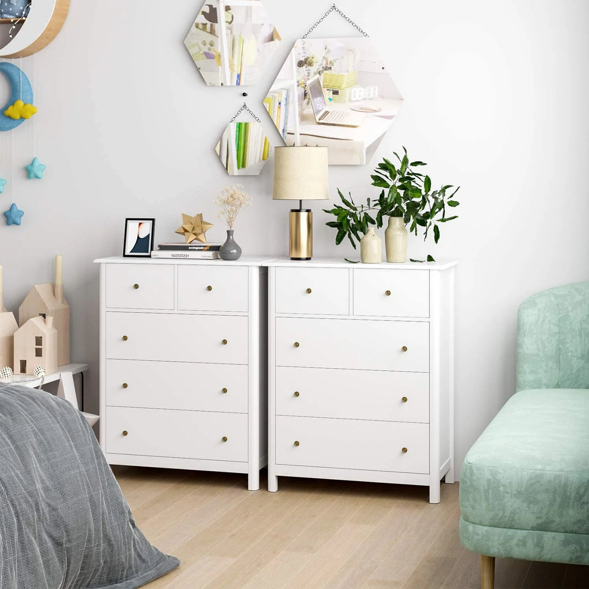 White 5 Drawer Kids Dresser P9337