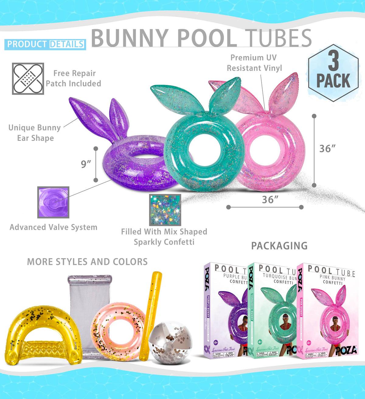 Inflatable Bunny Pool Float Tubes 3 Pack F6468