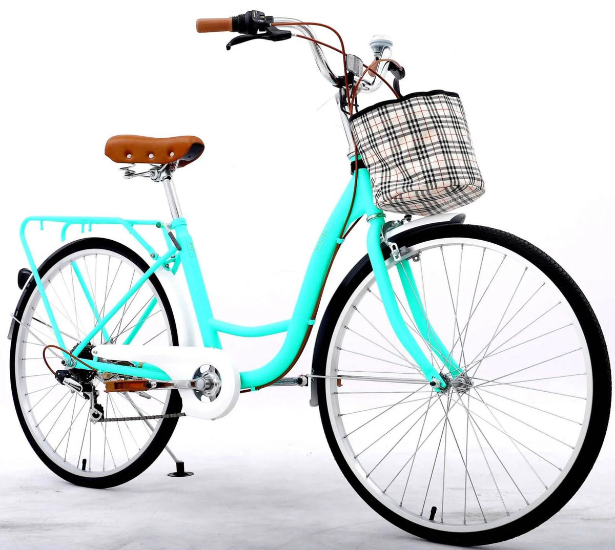 24 Inch 7 Speed Step Through Comfort Cruiser Bike with Basket Mint Green B426