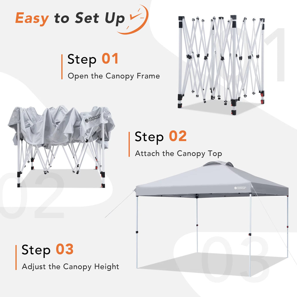 Grey 10x10ft Pop Up Outdoor Canopy Tent with Wheeled Carrying Bag L6792