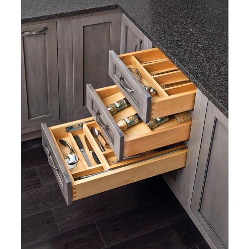 Natural Maple Wood 9 Compartment Silverware Drawer Organizer R9767