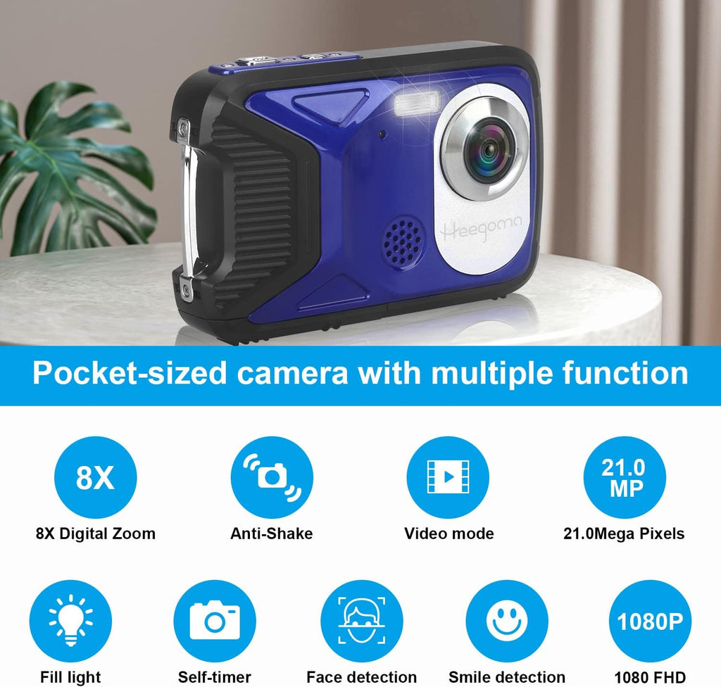 Waterproof 1080P 21MP Digital Camera with 2.8 LCD Screen 8X Zoom C653641