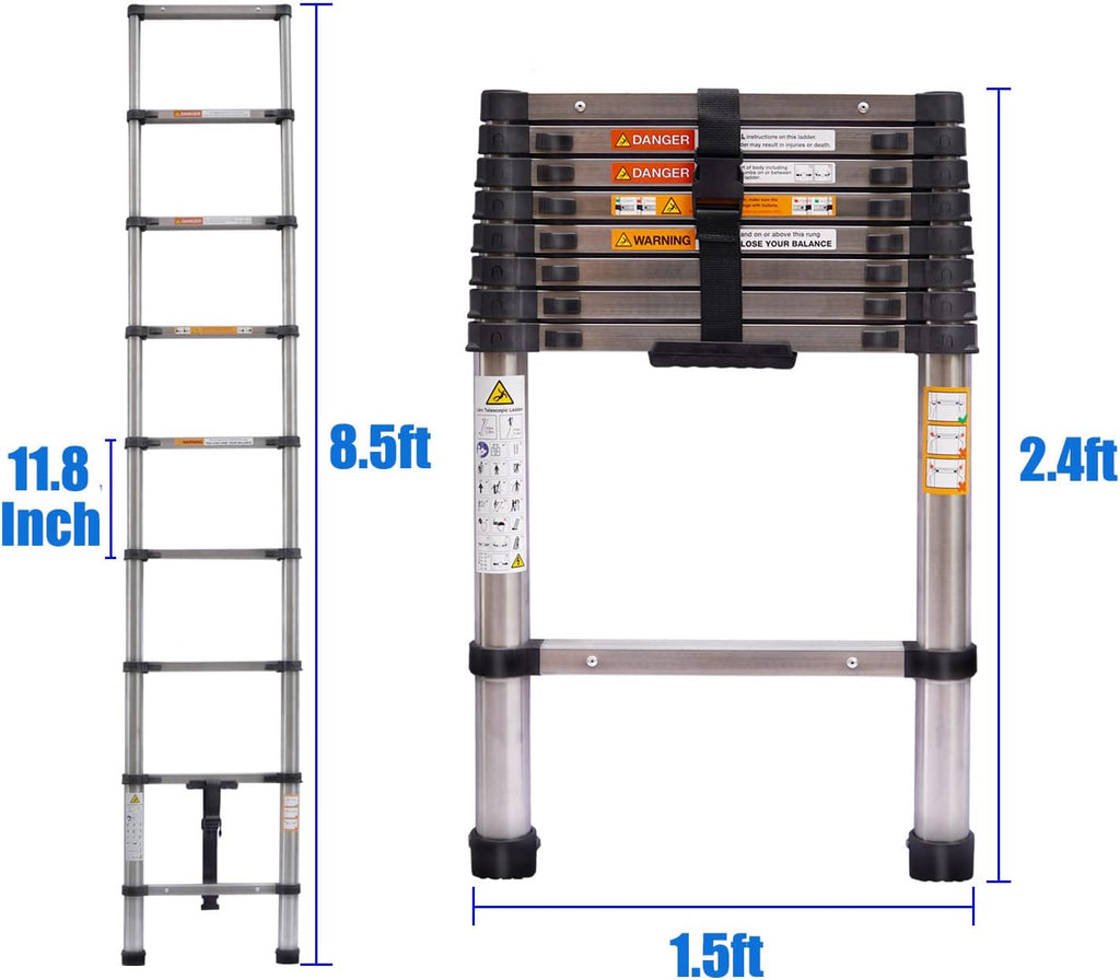 16.5FT Aluminum Telescoping Extension Ladder 330lbs Max Capacity A-Frame Folding K2137