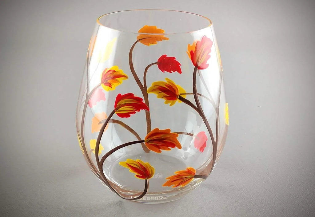 Stemless Hand Painted Wine Glass 18 Ounce D519266