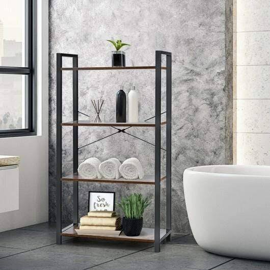 4-Tier Rustic Brown Bookshelf Storage Rack Q1268