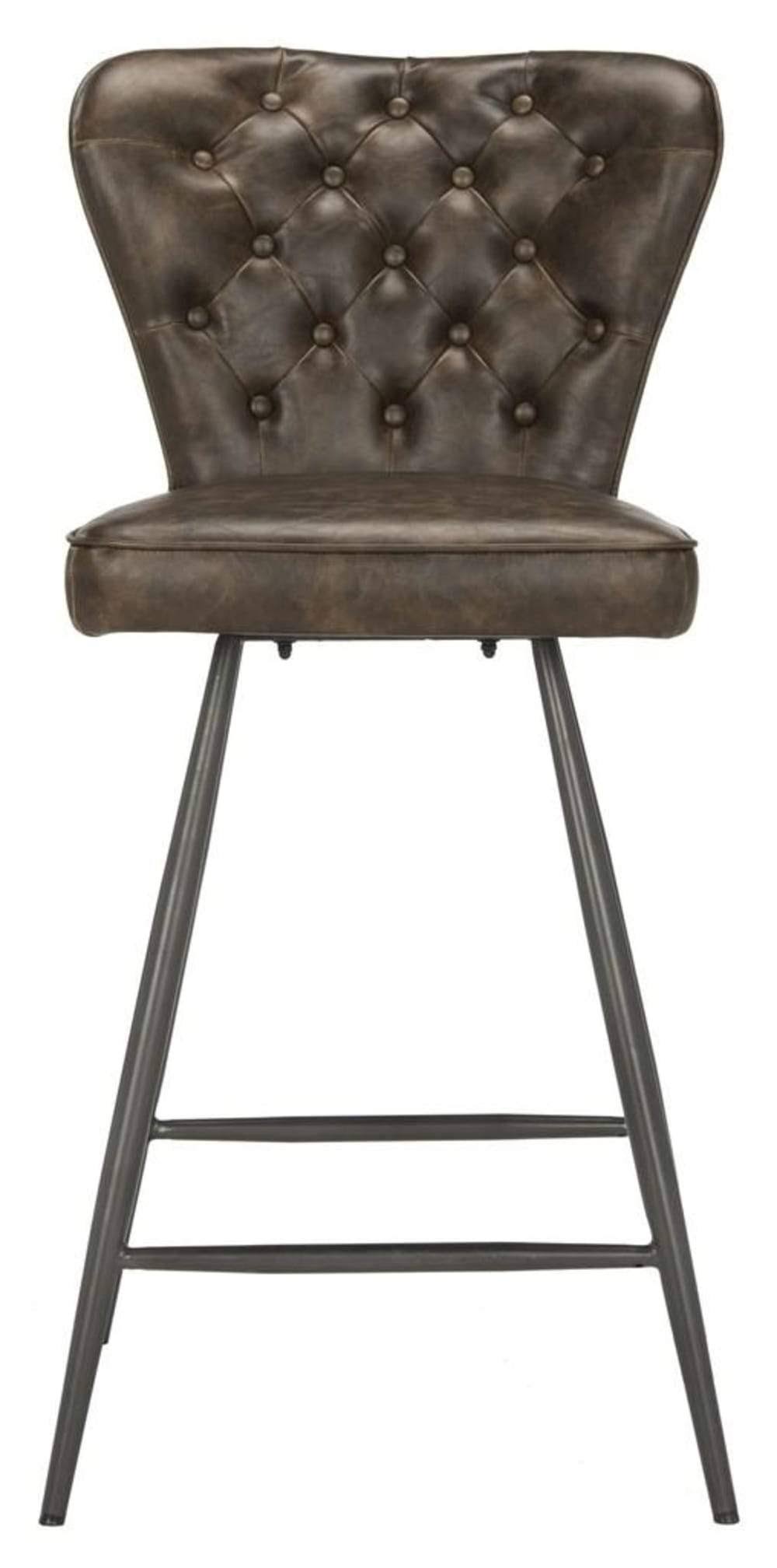 Camel Leather Tufted Swivel Counter Stool Set of 2 B462