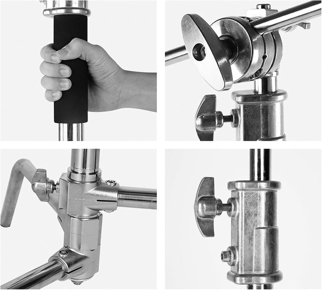 100% Stainless Steel Heavy Duty C Stand with Boom Arm, 2 Grip Head S7697