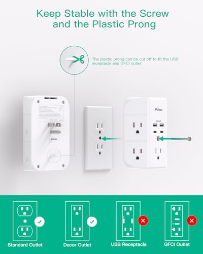 3-Sided Surge Protector Outlet with 4 USB Ports (2 USB C) Z9892
