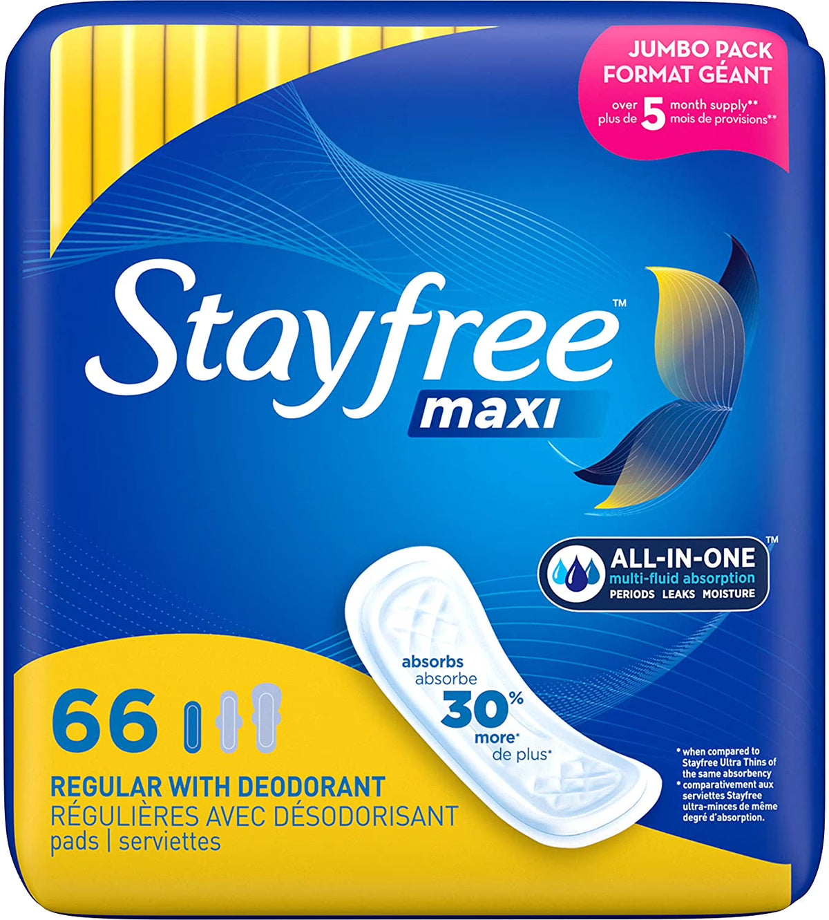 Stayfree Maxi Pads Regular Deodorant, 66 Count - Pack of 3 T87563