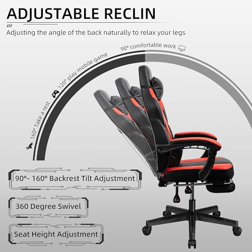 Grey Ergonomic Gaming Chair with Footrest and Massage Lumbar Support P77453