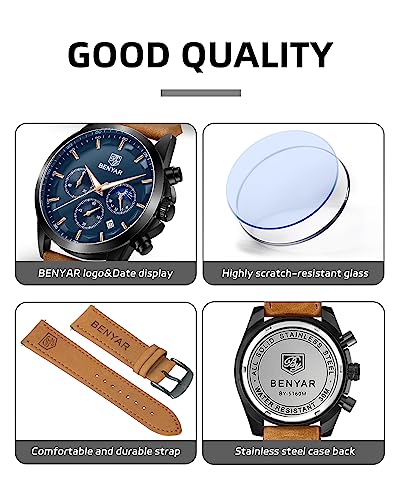 Mens Watch Analog Quartz Chronograph Waterproof Luminous Date Stainless Steel Bracelet Y5056