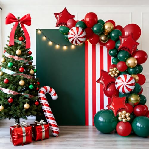 Red and Green Christmas Balloon Arch Kit with Candy Cane and Star Foil Balloons D84144