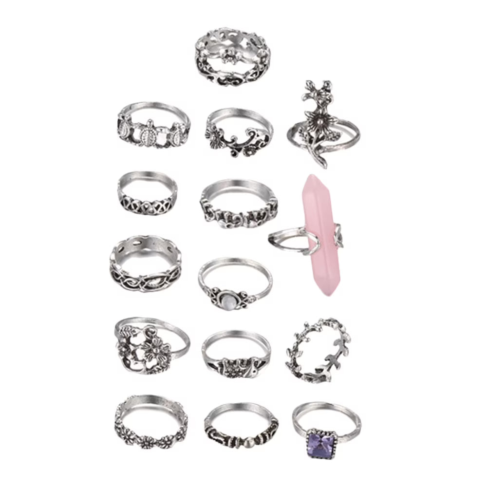15 Pcs Beaded Alloy Knuckle Rings S23662