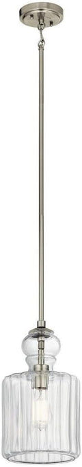 13.75" 1 Light Pendant with Clear Ribbed Glass in Brushed Nickel Y403852