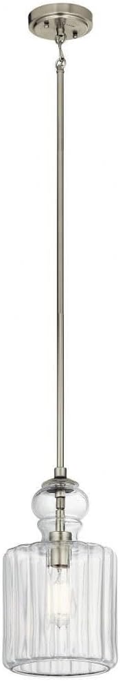 13.75" 1 Light Pendant with Clear Ribbed Glass in Brushed Nickel Y403852