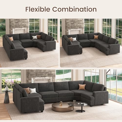 Oversized Modular Sectional Sofa, 135.6 inch, Dark Grey J239