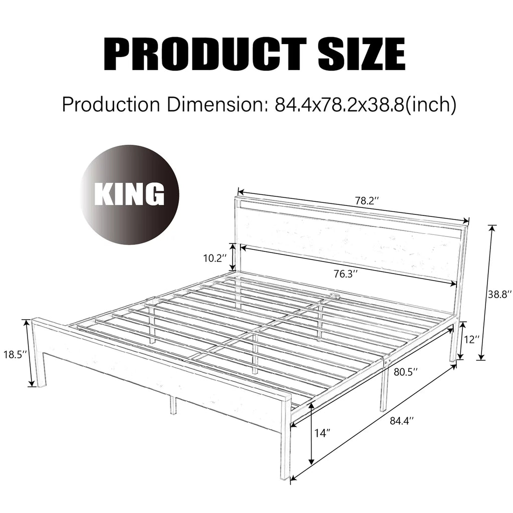 King Size Wood Bed Frame with Headboard G7473