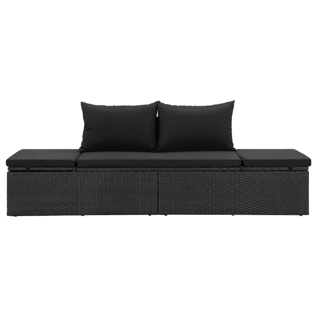 Black Poly Rattan Outdoor Sun Lounger with Cushion Z6768