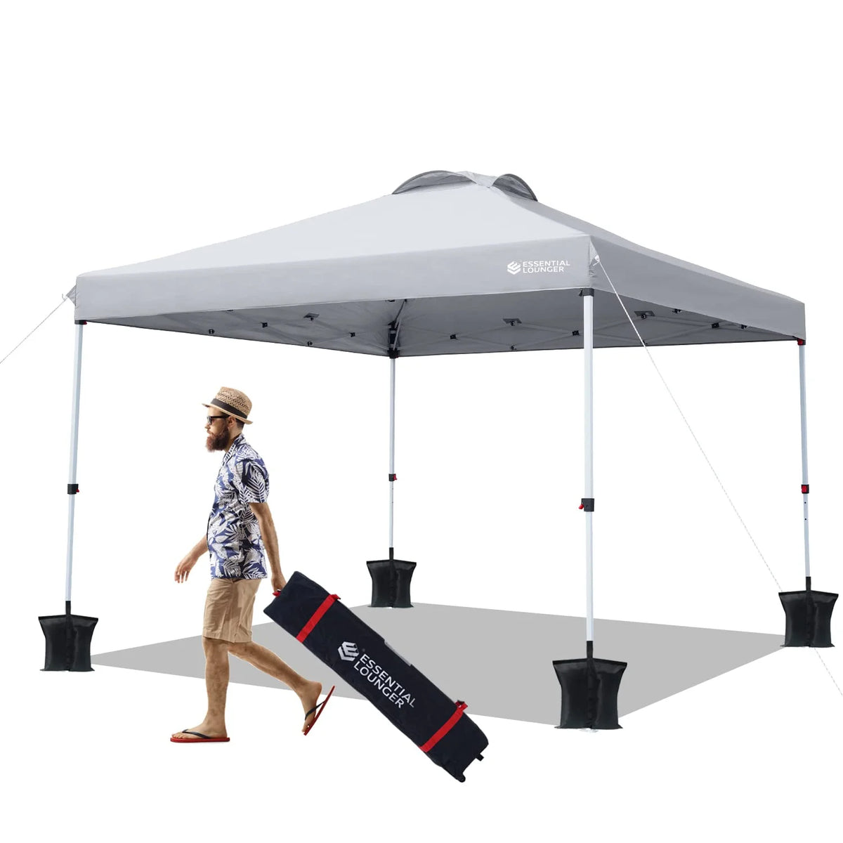 Grey 10x10ft Pop Up Outdoor Canopy Tent with Wheeled Carrying Bag L6792