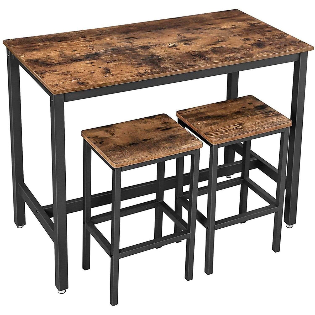 3 Piece Wooden Top Bar Table Set with Tubular Metal Legs F51786