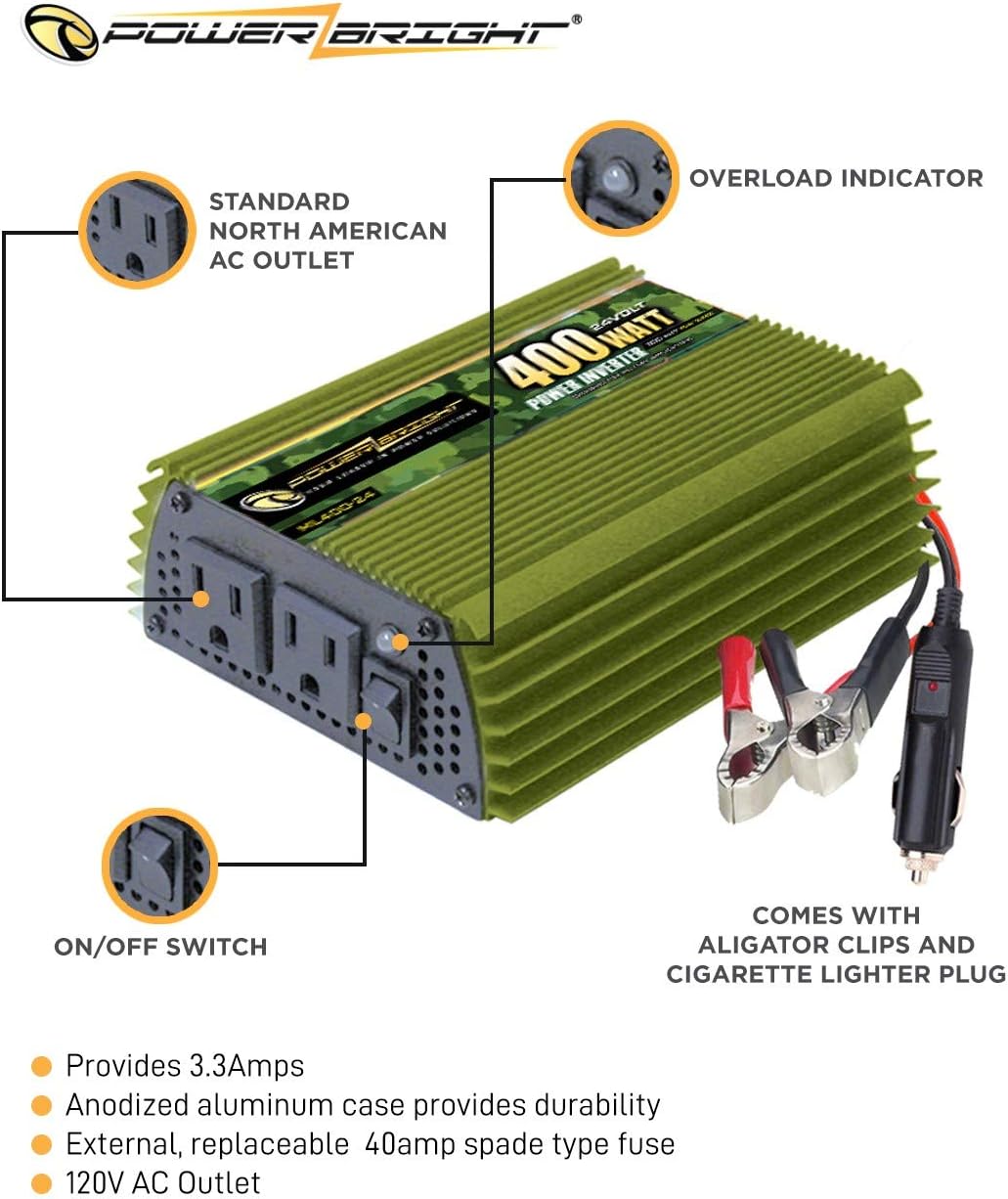 400 Watt 24V Power Inverter, Dual 110V AC Outlets, Modified Sine Wave, Pack of 2 X364