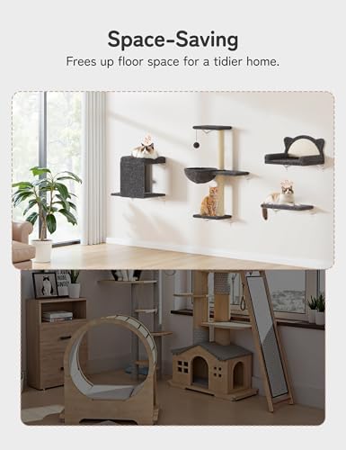 Cat Wall Shelves 4-in-1 Climbing Wall Furniture Set with Scratching Posts, Cat Bed & Sofa, Gray B600