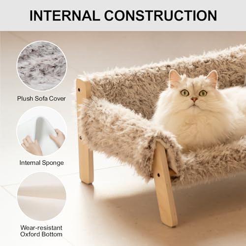 Cat Couch Bed with Removable Mattress Cover (Plush Beige) K282