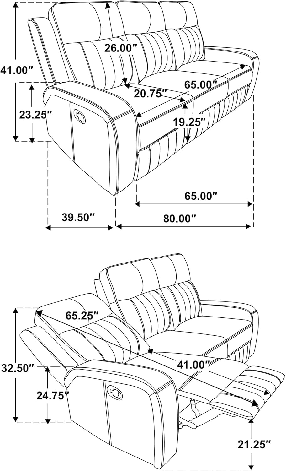 3-Piece Upholstered Motion Reclining Sofa Set Grey G8430