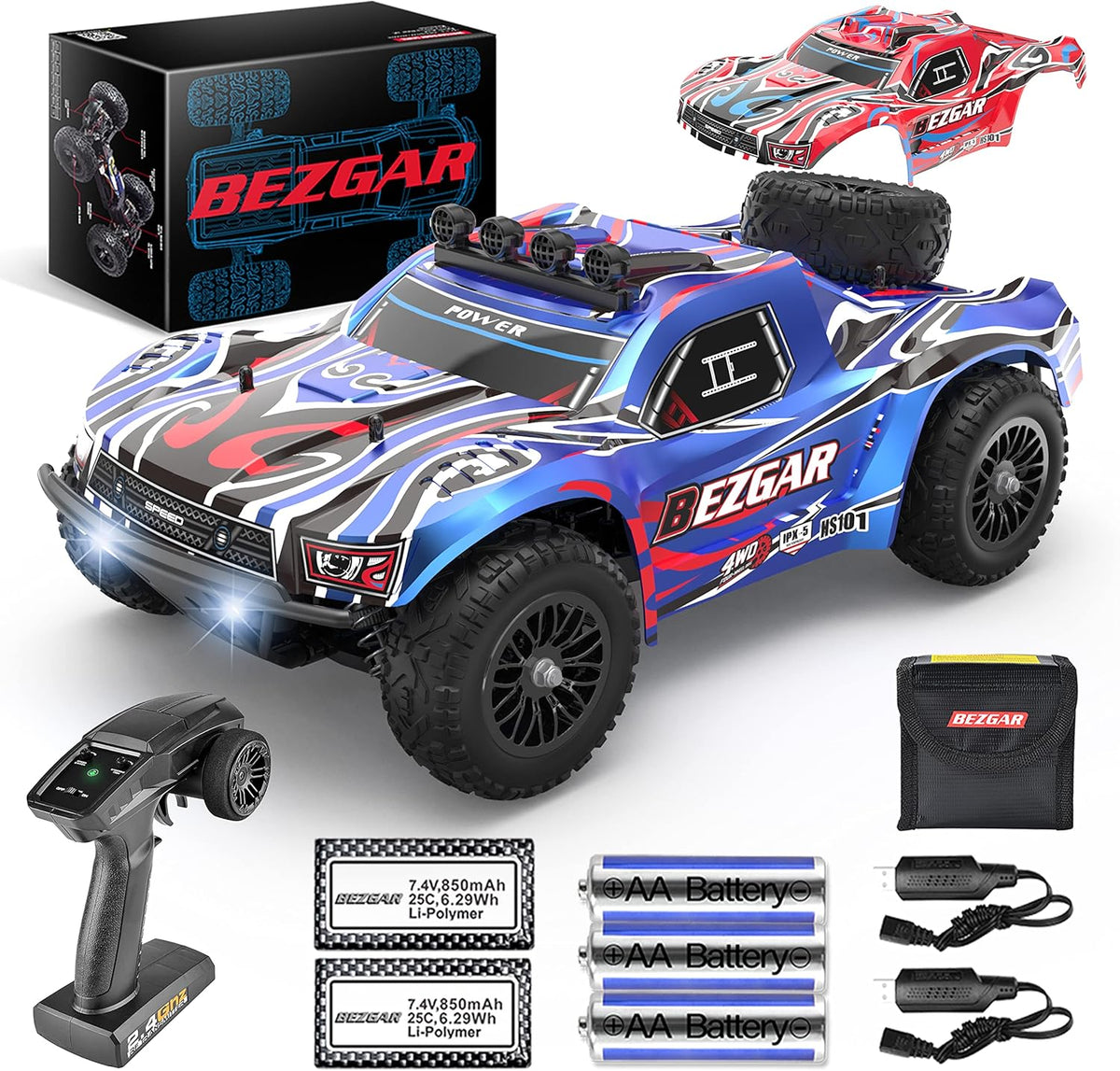 Remote Control Truck 4WD Electric Toy Off Road RC Monster Vehicle Car Crawler with 2 Rechargeable Batteries M89468