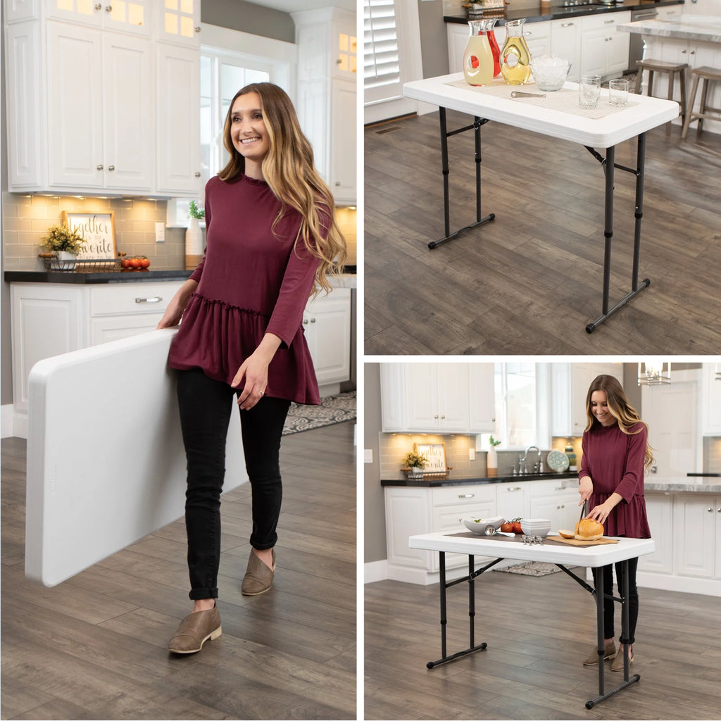 4 Foot Adjustable Folding Table White Granite Y275548