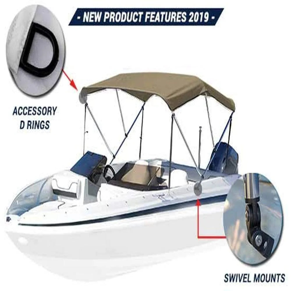 3 Bow Bimini Top Boat Cover 600D Canvas, 1” Aluminum Frame, Storage Boot, 46" H B880