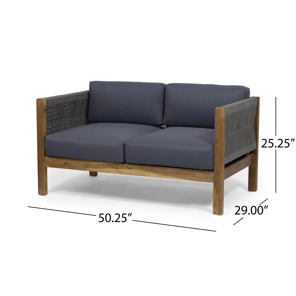 Acacia Wood and Rope 4 Seater Chat Set with Cushions L592