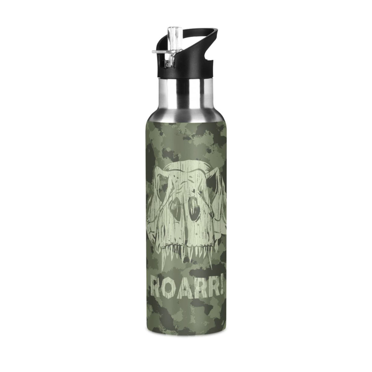 Green Camouflage Dinosaurs Stainless Steel Water Bottle with Straw Lid 20 OZ N596067