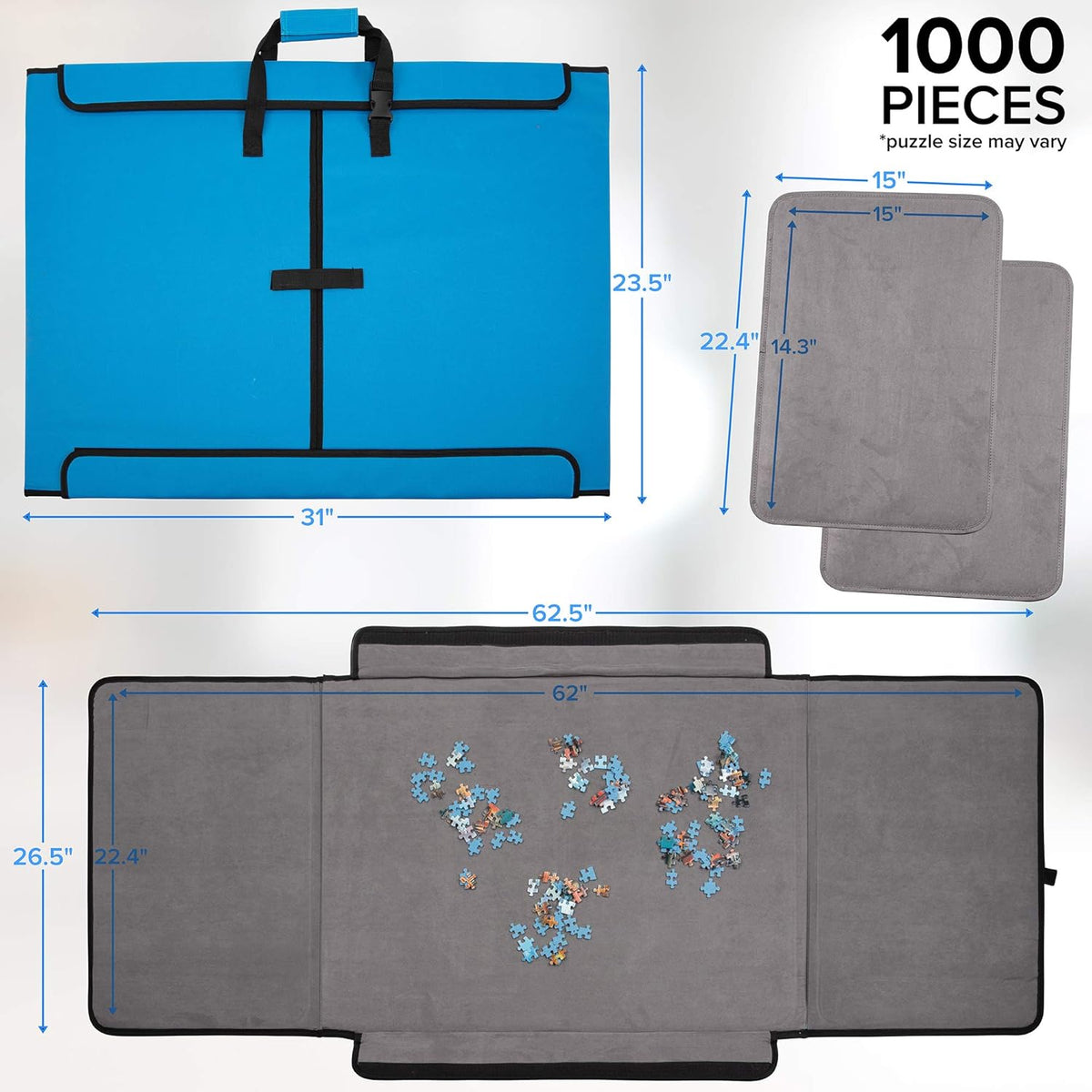 1000-Piece Jigsaw Puzzle Mat with Non-Slip Felt Surface, 2 Removable Trays, Carry Handle Pack of 2 G999