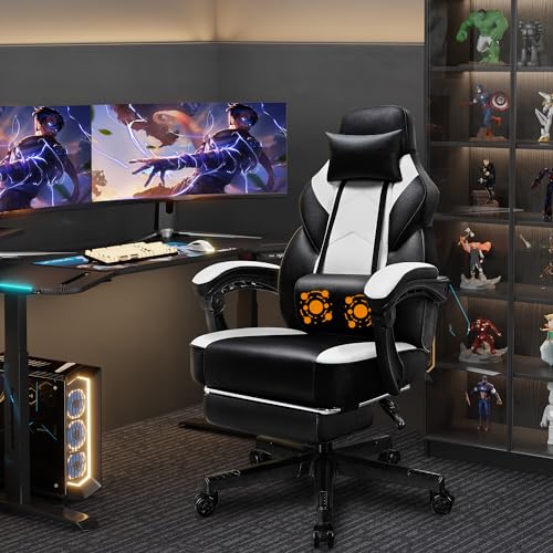Grey Ergonomic Gaming Chair with Footrest and Massage Lumbar Support P77453