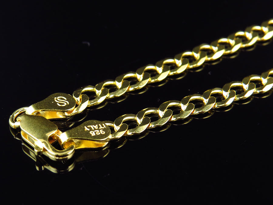 Yellow Gold Finish Sterling Silver Miami Cuban Link Chain Necklace M9519