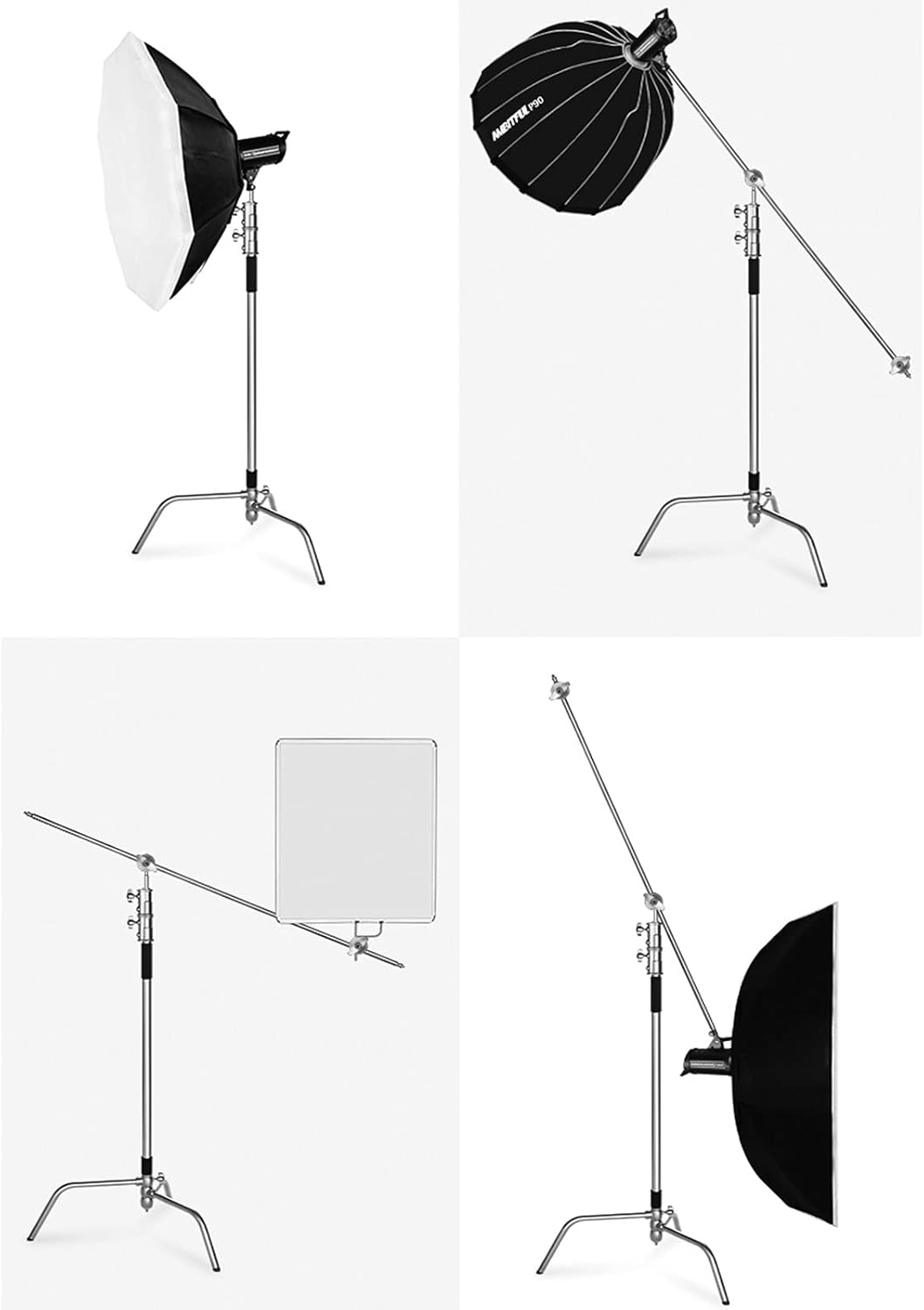 100% Stainless Steel Heavy Duty C Stand with Boom Arm, 2 Grip Head S7697