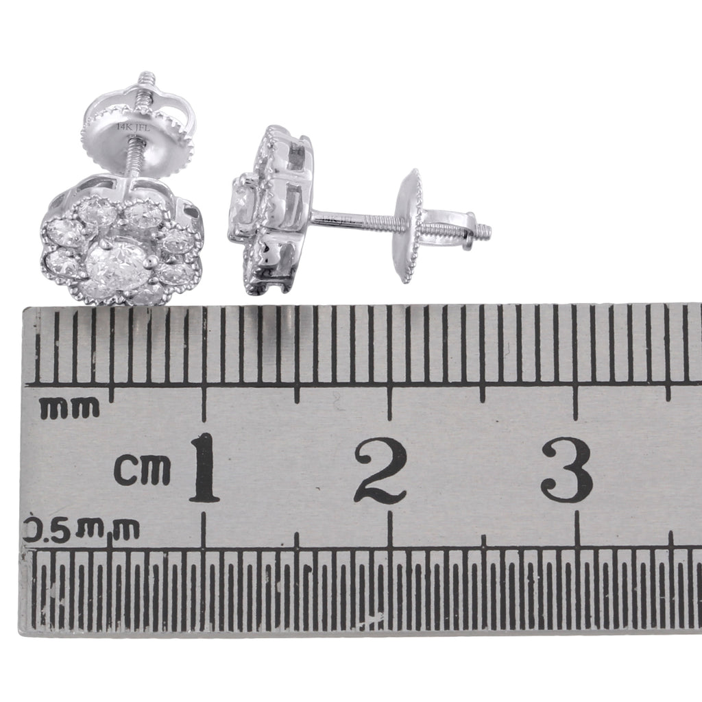 14K White Gold Solitaire Diamond Flower Stud Earrings 1 CT. K1572