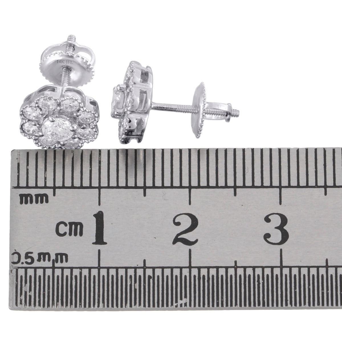 14K White Gold Solitaire Diamond Flower Stud Earrings 1 CT. K1572