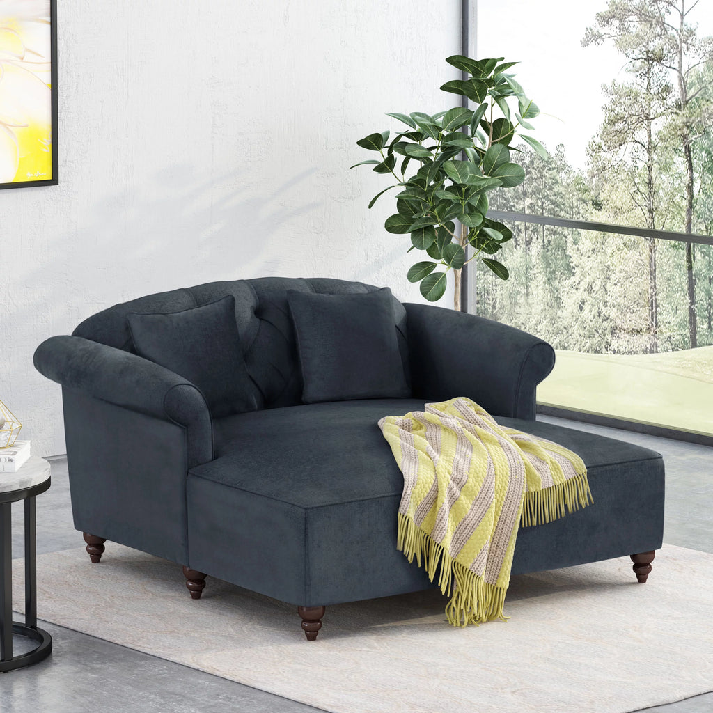 Charcoal Fabric Tufted Chaise Lounge D527