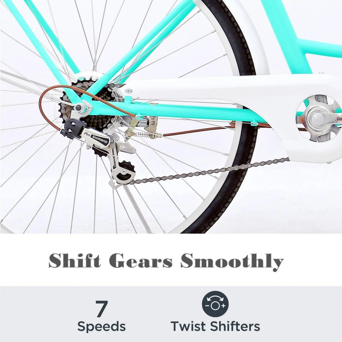 24 Inch 7 Speed Step Through Comfort Cruiser Bike with Basket Mint Green B426