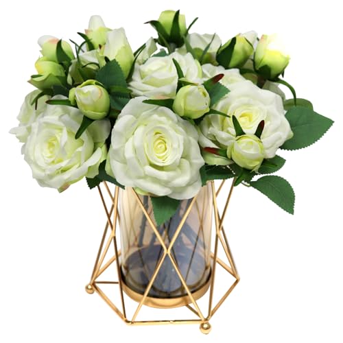 White Peony Faux Silk Peony Bouquet in Vase R3547
