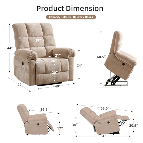 Beige Oversized Power Lift Recliner Chair with Massage and Heat I51673