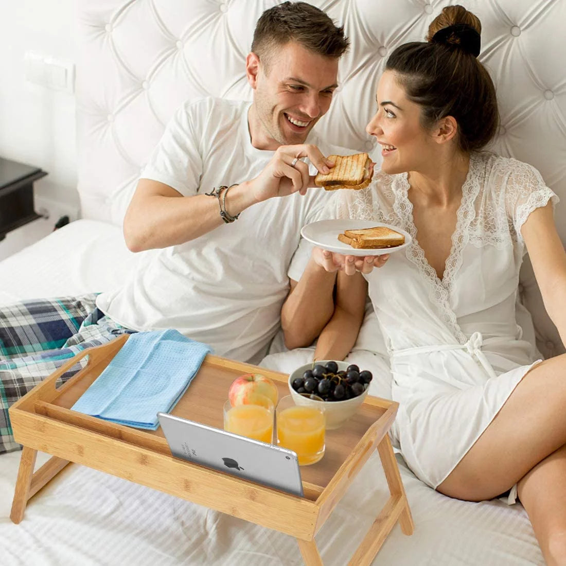 Bamboo Bed Tray Table with Handles Folding Legs B29589