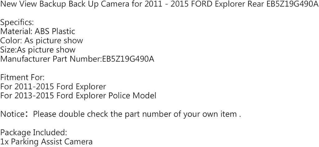Back Up Camera Replacement for Ford Explorer Rear 2011 2012 2013 2014 2015 T771