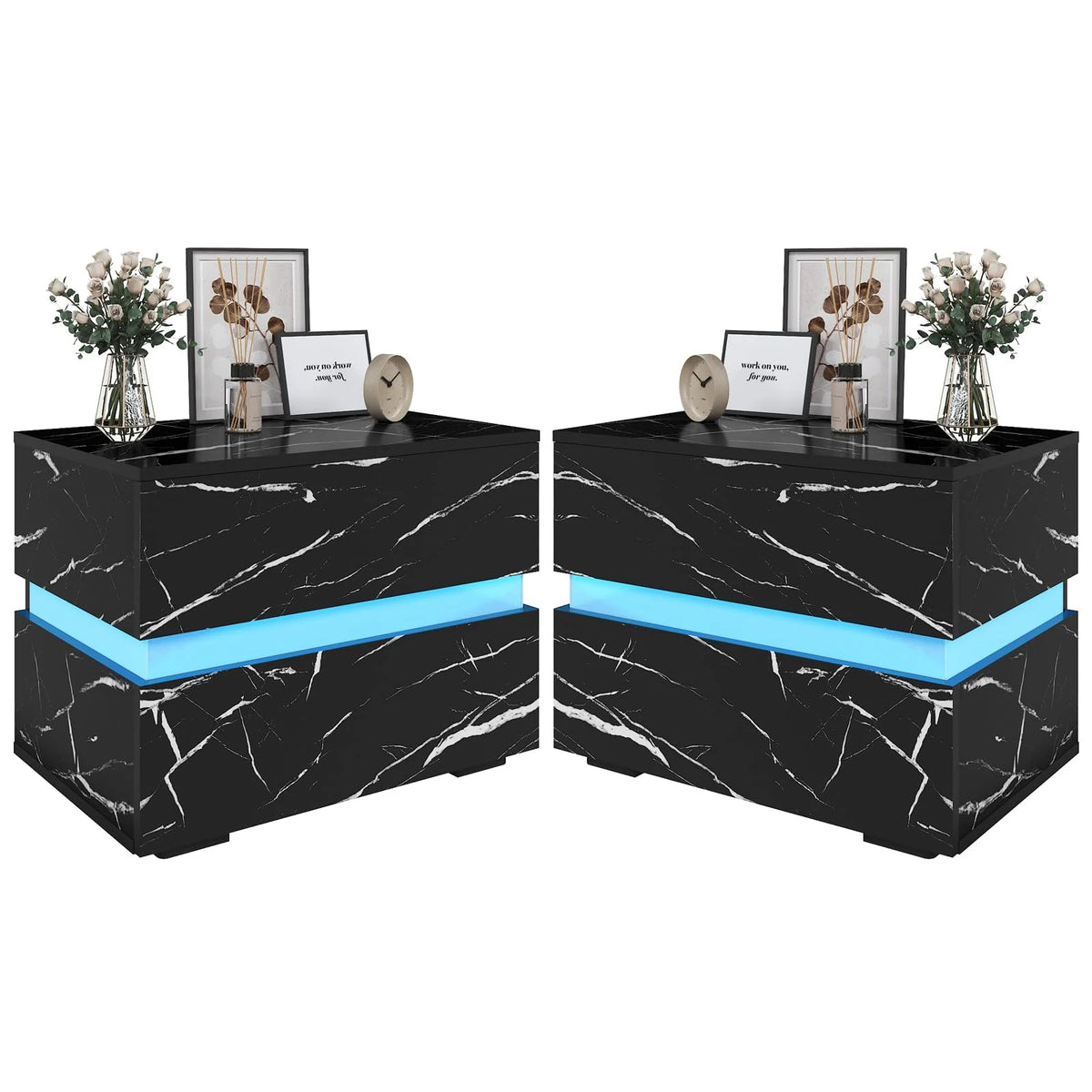Black High Gloss LED Nightstand Set of 2 with 2 Drawers B65252