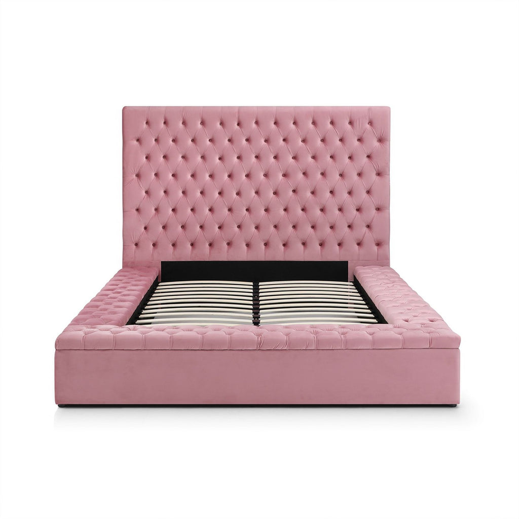 Pink Velvet Upholstered Platform Queen Bed F544742