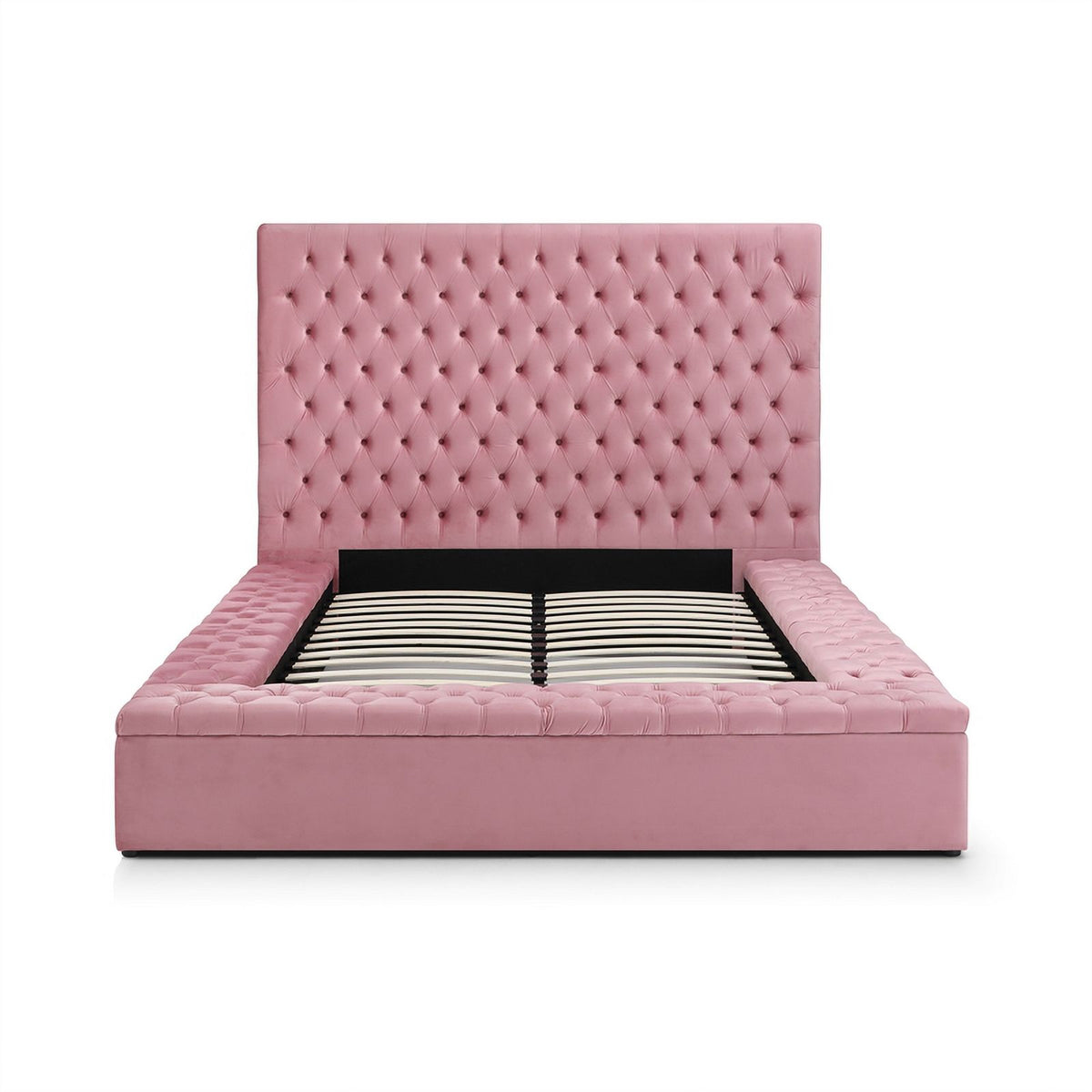 Pink Velvet Upholstered Platform Queen Bed F544742