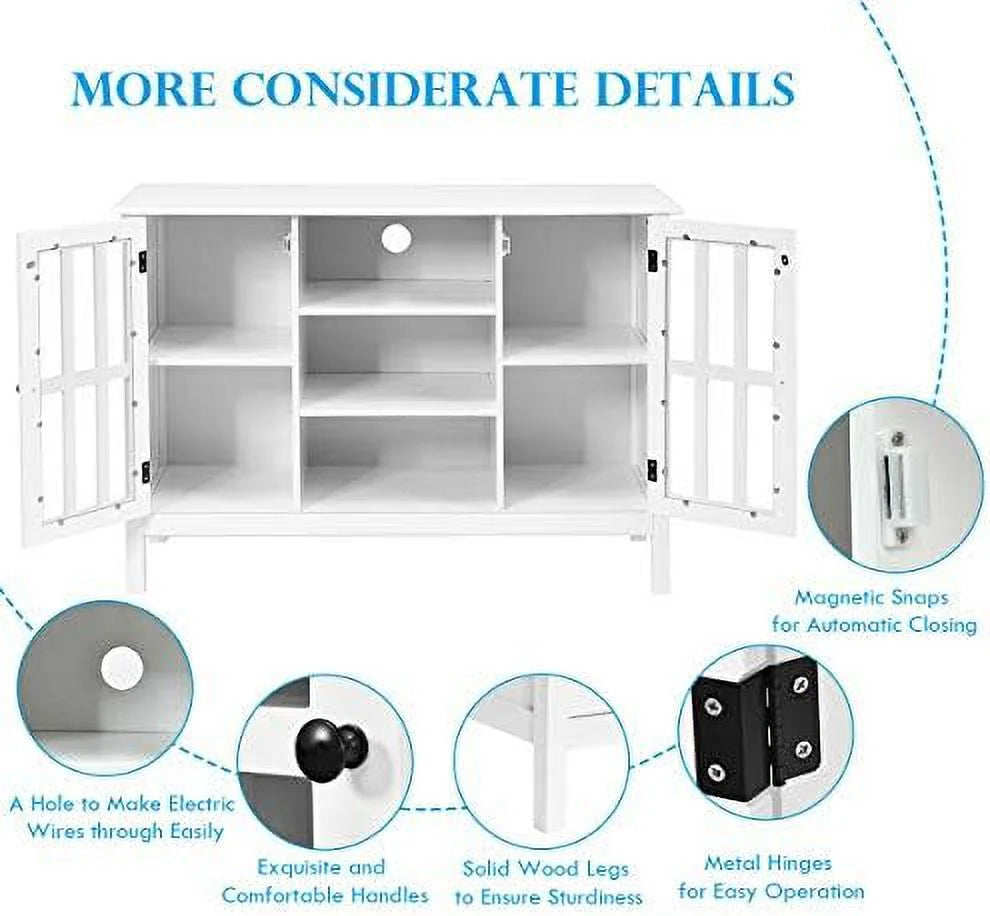 White Modern TV Stand up to 50 Inch with 2 Cabinets and 3 Open Shelves X123620